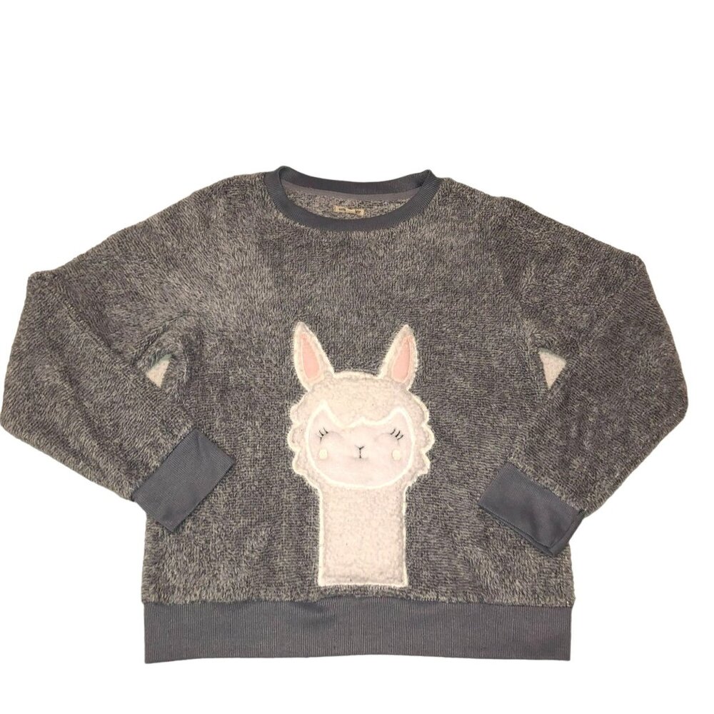 Urbanology Llama Alpaca Sweatshirt Sz M Gray White Large Fuzzy Embroidery